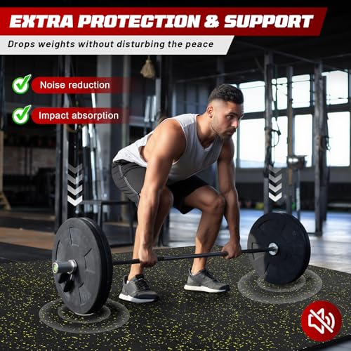 0.56" Thick Interlocking Gym Floor Mats, 12 Tiles (48 Sq Ft) - Rubber Top & High-Density EVA Foam Base, Heavy Duty Protection for Home Gym, Garage Gym, Commercial Gym Flooring - Black/Yellow - Image 5
