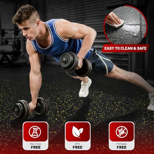 0.56" Thick Interlocking Gym Floor Mats, 12 Tiles (48 Sq Ft) - Rubber Top & High-Density EVA Foam Base, Heavy Duty Protection for Home Gym, Garage Gym, Commercial Gym Flooring - Black/Yellow - Image 6