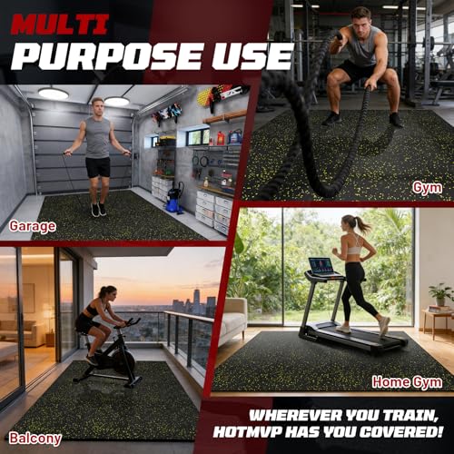 0.56" Thick Interlocking Gym Floor Mats, 12 Tiles (48 Sq Ft) - Rubber Top & High-Density EVA Foam Base, Heavy Duty Protection for Home Gym, Garage Gym, Commercial Gym Flooring - Black/Yellow - Image 8