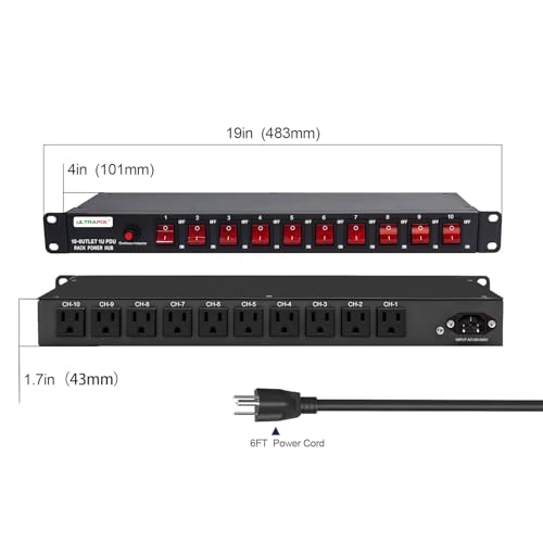 10-Outlet 1U Horizontal PDU Rack Mount Power Strip - Overload Protector,100-240V/15A/1800 Joules,for Network Servers,Power Conditioner with 10 Individual Switches and 6 ft Power Cord - Image 7