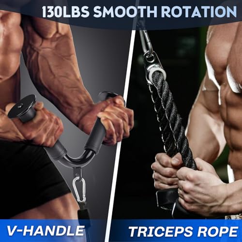10-in-1 Cable Machine Attachments Set for Gym - Includes Tricep Rope, V-Bar, Straight Bar, D-Handle, Ankle/Wrist Straps, Storage Bag - Compatible with LAT Pulldown & Home Gym Cable Machines - Image 4