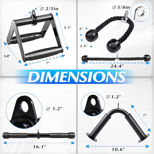 10-in-1 Cable Machine Attachments Set for Gym - Includes Tricep Rope, V-Bar, Straight Bar, D-Handle, Ankle/Wrist Straps, Storage Bag - Compatible with LAT Pulldown & Home Gym Cable Machines - Image 6