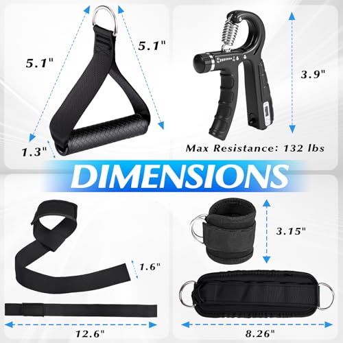 10-in-1 Cable Machine Attachments Set for Gym - Includes Tricep Rope, V-Bar, Straight Bar, D-Handle, Ankle/Wrist Straps, Storage Bag - Compatible with LAT Pulldown & Home Gym Cable Machines - Image 7