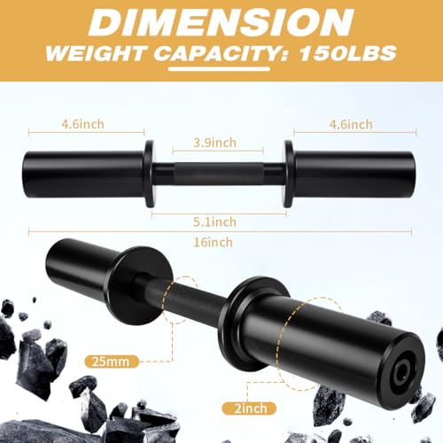 16" Olympic Dumbbell Handles, Pair Loadable Dumbbell Bars for 2-inch Weight Plates with Rotating Sleeves & 4 Spring Collars, Home Gym Strength Training - Image 3