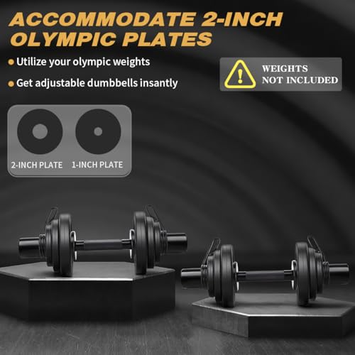 16" Olympic Dumbbell Handles, Pair Loadable Dumbbell Bars for 2-inch Weight Plates with Rotating Sleeves & 4 Spring Collars, Home Gym Strength Training - Image 6