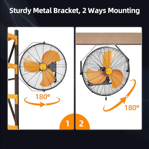 18 inch Industrial Wall-Mount Fan, 4250 CFM High Velocity Metal Commercial Fan, 3 Speed, Adjustable Tilt, for Garage, Greenhouse, Covered Patio, Workshop, Gym Room, Basement - Image 3