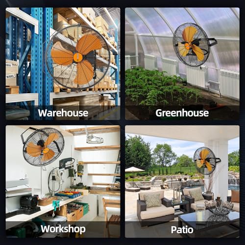18 inch Industrial Wall-Mount Fan, 4250 CFM High Velocity Metal Commercial Fan, 3 Speed, Adjustable Tilt, for Garage, Greenhouse, Covered Patio, Workshop, Gym Room, Basement - Image 8