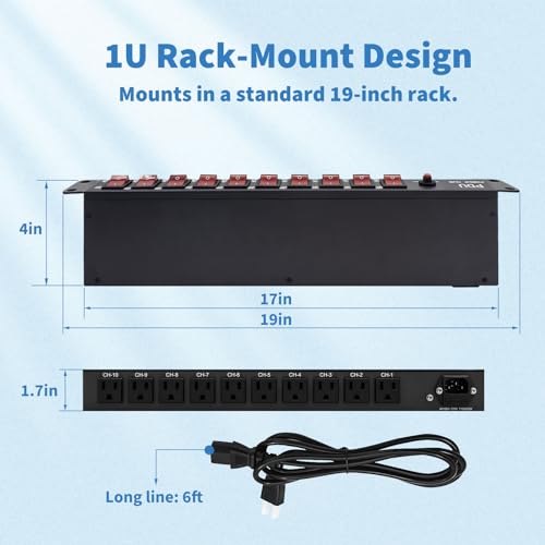 1U PDU Horizontal Rackmount Power Strip - Surge Protector 10 NEMA 5-15R Outlet 100V-240V/15A 1800 Joules, 10 Independent LED Switches, w/6 ft Cord, for Network Server, ETL Listed, by CENTROPOWER - Image 6