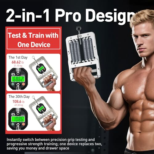 2-in-1 Grip Strength Tester & Trainer - 150kg/330lb Digital Dynamometer with Adjustable Resistance Levels Backlit LCD Screen for Sports & Fitness - Image 3