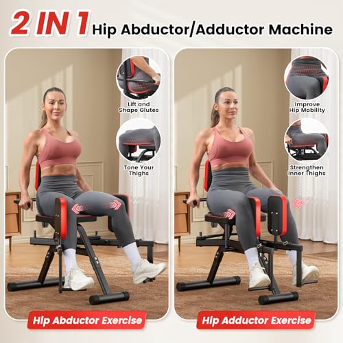 2-in-1 Hip Abductor & Adduction Machine for Home Gym, Glute Machine & Thigh Workout Equipment with 6-Level Resistance and Enlarged Padding Seat, Compact Leg Exercise Euipment for Women & Men - Image 3