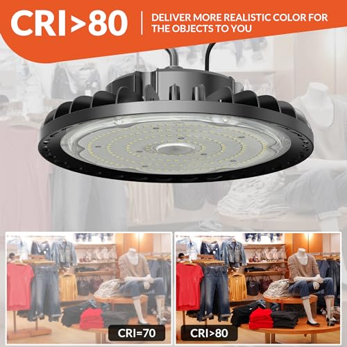 200W LED High Bay Light, 28000LM 110-277V 5000K Shop Garage Light with US Plug 5' Cable IP65 Waterproof UFO Commercial Lighting for Warehouse Barn Garage Workshop Factory Gym, 2 Pack - Image 7
