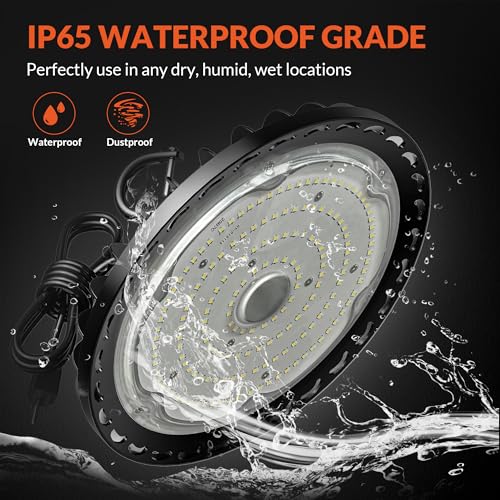 200W LED High Bay Light, 28000LM 110-277V 5000K Shop Garage Light with US Plug 5' Cable IP65 Waterproof UFO Commercial Lighting for Warehouse Barn Garage Workshop Factory Gym, 2 Pack - Image 8