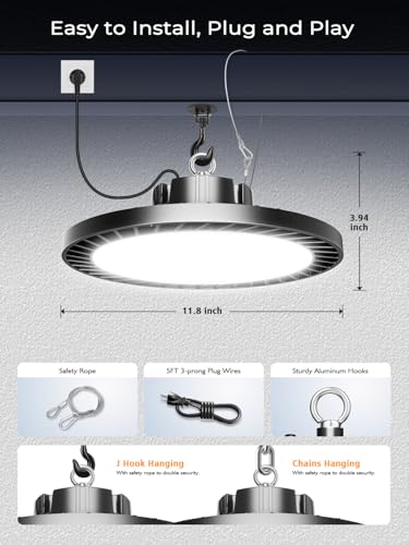 250W UFO LED High Bay Light, 37500LM Super Bright Industrial UFO High Bay LED Shop Lights & Garage Lights,6000K Shop Light IP65 Waterproof with US Plug, for Garage/Warehouse/Gym (6 Pack) - Image 6