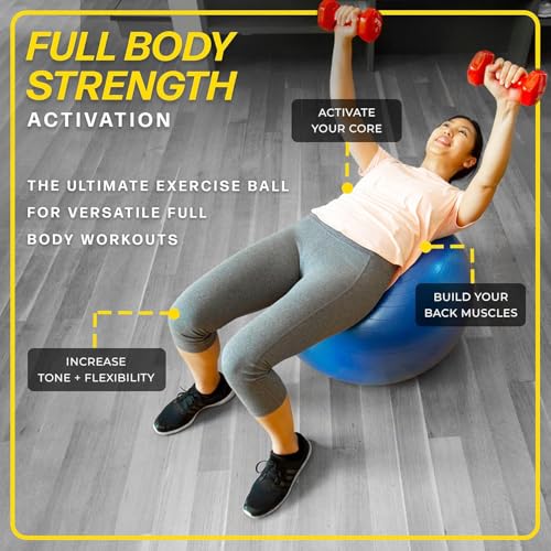 26 Inch Exercise Ball, Yoga Ball for Workout, Balance Stability, Fitness Ball for Office, Home, Gym, Balance Balls with Quick Pump - Image 4