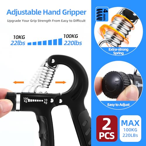 2PCS Grip Strength Trainer with 22-220Lbs (10-100kg) Adjustable Resistance, Hand Gripper, Forearm Strengthener, Finger Exerciser for Muscle Building and Injury Recovery - Image 3