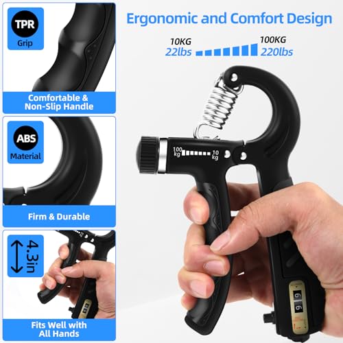 2PCS Grip Strength Trainer with 22-220Lbs (10-100kg) Adjustable Resistance, Hand Gripper, Forearm Strengthener, Finger Exerciser for Muscle Building and Injury Recovery - Image 4