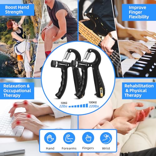2PCS Grip Strength Trainer with 22-220Lbs (10-100kg) Adjustable Resistance, Hand Gripper, Forearm Strengthener, Finger Exerciser for Muscle Building and Injury Recovery - Image 8