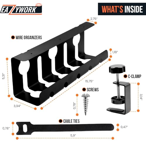 2Pcs 15.75 Inch Super Sturdy Gaming Cable Management Standing Desk wire organizer Large cord basket Under desk rack Mount With Clamps & Screws power strip holder chord organization j channel No Damage - Image 3