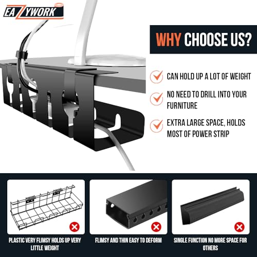 2Pcs 15.75 Inch Super Sturdy Gaming Cable Management Standing Desk wire organizer Large cord basket Under desk rack Mount With Clamps & Screws power strip holder chord organization j channel No Damage - Image 4