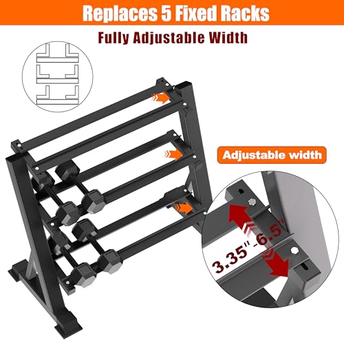 3 Tier Dumbbell Rack, 1200LBS Heavy Duty Weight Rack for Home Gym, Adjustable Storage Organizer for Free Weights, Quick & Easy Assembly, Dumbbell Rack Stand Only - Image 4