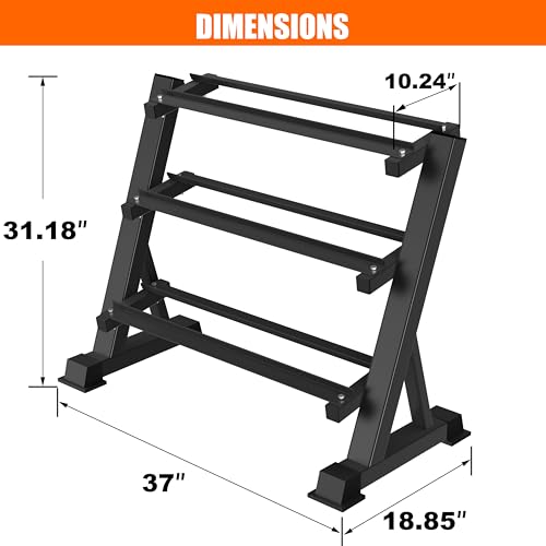 3 Tier Dumbbell Rack, 1200LBS Heavy Duty Weight Rack for Home Gym, Adjustable Storage Organizer for Free Weights, Quick & Easy Assembly, Dumbbell Rack Stand Only - Image 7