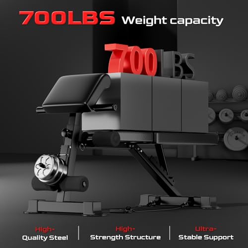 3-in-1 Adjustable Weight Bench with Leg Extension & Preacher Curl, Heavy-Duty 700LB Foldable Utility Bench for Full Body Workout, No-Installation Portable Incline/Decline/Flat Strength Training Bench for Home Gym - Image 3