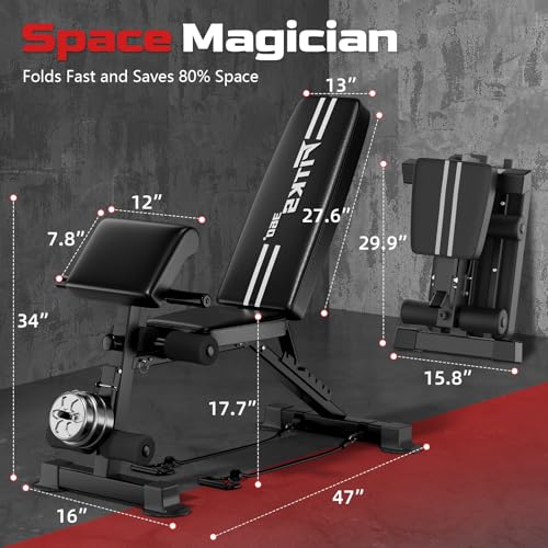 3-in-1 Adjustable Weight Bench with Leg Extension & Preacher Curl, Heavy-Duty 700LB Foldable Utility Bench for Full Body Workout, No-Installation Portable Incline/Decline/Flat Strength Training Bench for Home Gym - Image 5