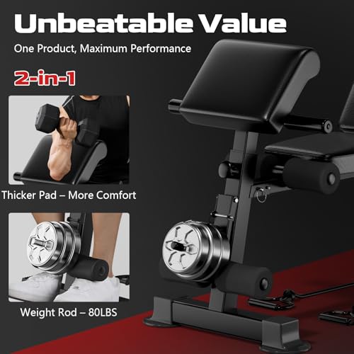 3-in-1 Adjustable Weight Bench with Leg Extension & Preacher Curl, Heavy-Duty 700LB Foldable Utility Bench for Full Body Workout, No-Installation Portable Incline/Decline/Flat Strength Training Bench for Home Gym - Image 6