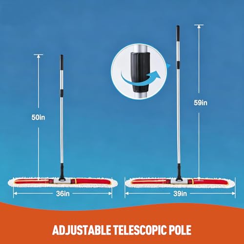 36" Commercial Dust Mops for Floor Cleaning Heavy Duty Floor Duster Mop with Long Handle Hotel Gym Household Cleaning Supplies for Hardwood, Tiles, Marble Floors (Red) - Image 4