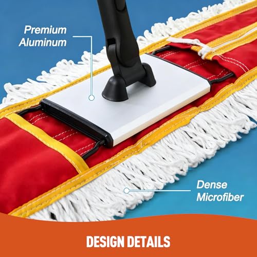 36" Commercial Dust Mops for Floor Cleaning Heavy Duty Floor Duster Mop with Long Handle Hotel Gym Household Cleaning Supplies for Hardwood, Tiles, Marble Floors (Red) - Image 5