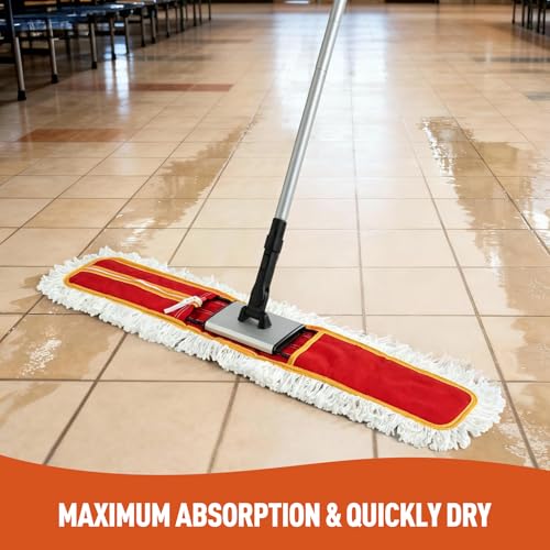 36" Commercial Dust Mops for Floor Cleaning Heavy Duty Floor Duster Mop with Long Handle Hotel Gym Household Cleaning Supplies for Hardwood, Tiles, Marble Floors (Red) - Image 7