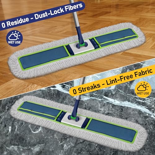 41" Commercial Dust Mop: Large Push Broom Wide Industrial Heavy Duty Hardwood Dry Sweeping Mop with 2 Pads Long Handle for Janitor Indoor Warehouse Gym Cleaning - Image 3