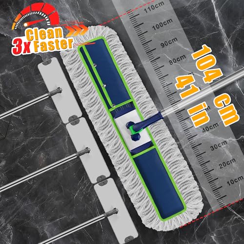 41" Commercial Dust Mop: Large Push Broom Wide Industrial Heavy Duty Hardwood Dry Sweeping Mop with 2 Pads Long Handle for Janitor Indoor Warehouse Gym Cleaning - Image 4