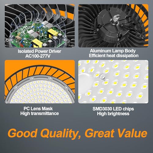 4Pack LED High Bay Light 200W 30000LM Commercial Lighting Products, 100-277V 6000K with Plug, Led Shop Lighting for Garage Barn Gyms Workshop Lighting - Image 4