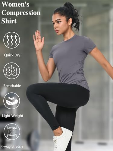 5-Pack Women's Compression Shirts Short Sleeve Workout Tops Athletic Baselayer Quick Dry Gym Yoga Running T-Shirt - Image 6