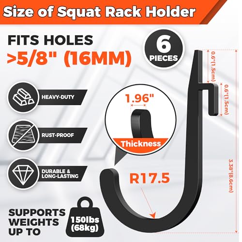 6 PCS J Hooks for Squat Rack,Power Rack Attachments for Home Gym Storage,Portale Squat Rack Accessories, Storage Hook Holder for Resistance Bands, Barbell Collars and Gym Accessories - Image 3