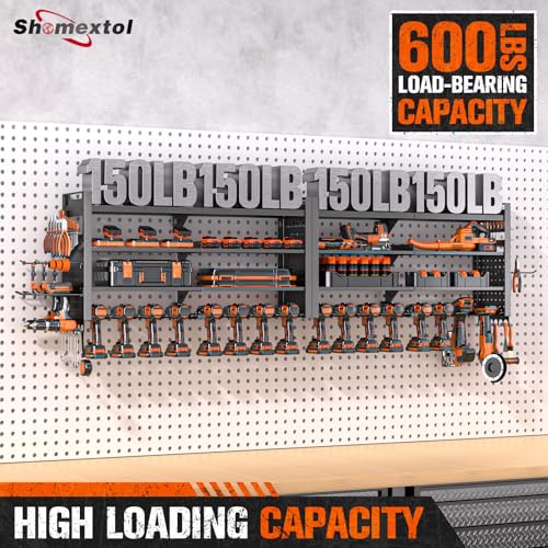 66" W Super Large Power Tool Organizer Wall Mount,Heavy Duty Cordless Tool Organizer with 18 Drill Holder,600 Lbs Capacity 4-Layer Garage Organization for Garage and Workshop (Black) - Image 4