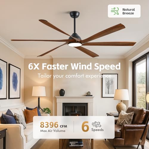 72" Large Outdoor Ceiling Fans with Light, Wood Smart Ceiling Fan with Light Tuya/Alexa Control, High CFM Low Profile Indoor Exterior Fan for Patio Porch Gym Commercial Shop, Reversible Quiet DC Motor - Image 5