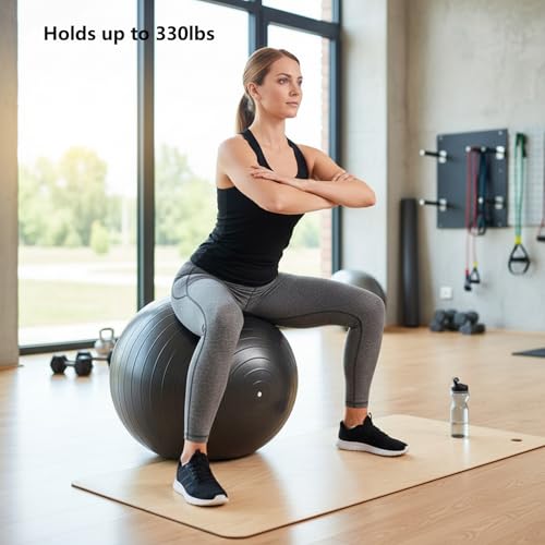 75cm(30in) Exercise Ball, Yoga Ball, Pilates & Fitness – Stability Ball Equipment for Home Gym & Office Chair, Core & Balance Training Accessories,Abs,Stretching, Quick Pump Included, Black - Image 4