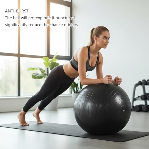 75cm(30in) Exercise Ball, Yoga Ball, Pilates & Fitness – Stability Ball Equipment for Home Gym & Office Chair, Core & Balance Training Accessories,Abs,Stretching, Quick Pump Included, Black - Image 5