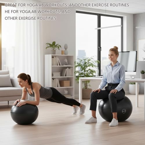 75cm(30in) Exercise Ball, Yoga Ball, Pilates & Fitness – Stability Ball Equipment for Home Gym & Office Chair, Core & Balance Training Accessories,Abs,Stretching, Quick Pump Included, Black - Image 6