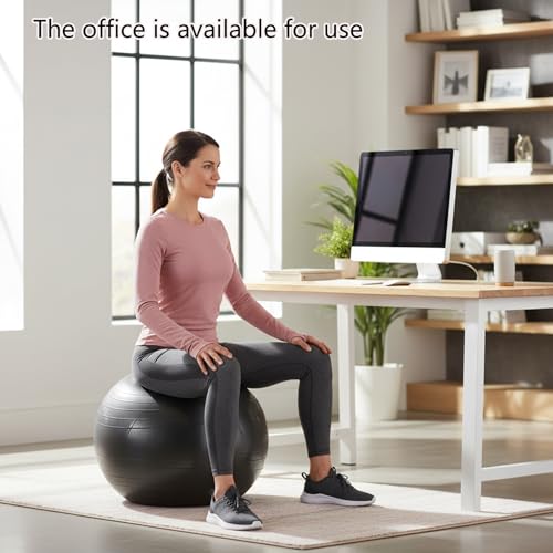 75cm(30in) Exercise Ball, Yoga Ball, Pilates & Fitness – Stability Ball Equipment for Home Gym & Office Chair, Core & Balance Training Accessories,Abs,Stretching, Quick Pump Included, Black - Image 7
