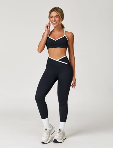 ABOCIW Workout Sets for Women 2 Piece Color Block Strappy Sports Bra High Waist Shorts Gym Yoga Pilates Outfits - Image 5