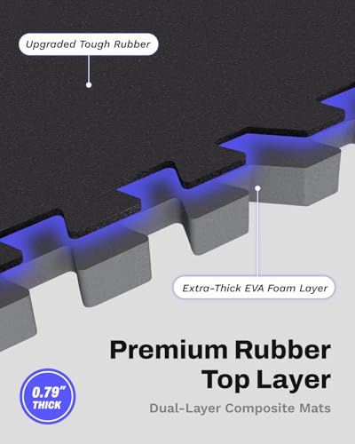 AIRHOP 0.79in Thick 48 Sq Ft Exercise Equipment Mats, 12 Tiles Upgraded Rubber Top with High Density EVA Foam, Large Interlocking Puzzle Gym Flooring for Home Gym, Heavy Weight Workout,Black - Image 3