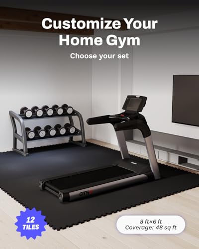 AIRHOP 0.79in Thick 48 Sq Ft Exercise Equipment Mats, 12 Tiles Upgraded Rubber Top with High Density EVA Foam, Large Interlocking Puzzle Gym Flooring for Home Gym, Heavy Weight Workout,Black - Image 5