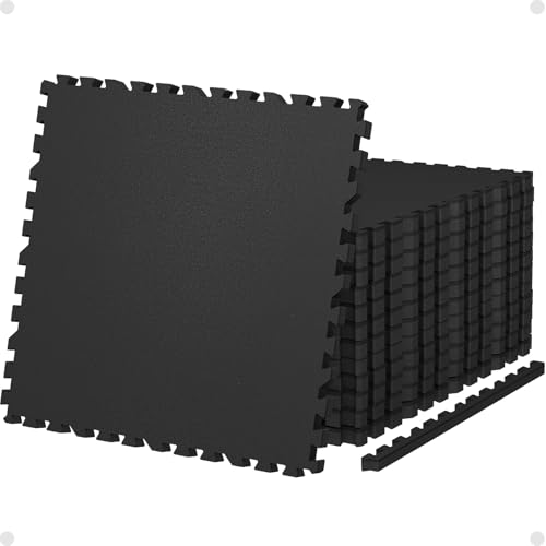AIRHOP 0.79in Thick 48 Sq Ft Exercise Equipment Mats, 12 Tiles Upgraded Rubber Top with High Density EVA Foam, Large Interlocking Puzzle Gym Flooring for Home Gym, Heavy Weight Workout,Black - Image 2