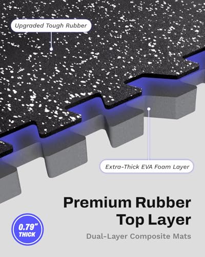 AIRHOP 0.79in Thick 48 Sq Ft Exercise Equipment Mats, 12 Tiles Upgraded Rubber Top with High Density EVA Foam, Large Interlocking Puzzle Gym Flooring for Home Gym, Heavy Weight Workout,Black & White - Image 3