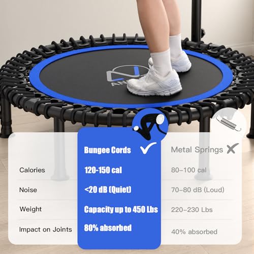 ANCHEER Trampoline, 40" Mini Rebounder Trampoline for Adults/Kids with 4 Level Adjustable Foam Handle,Bungees Fitness Trampoline Indoor/Outdoor, 400LBS Exercise Trampoline for Home, Garden, and Gym - Image 4