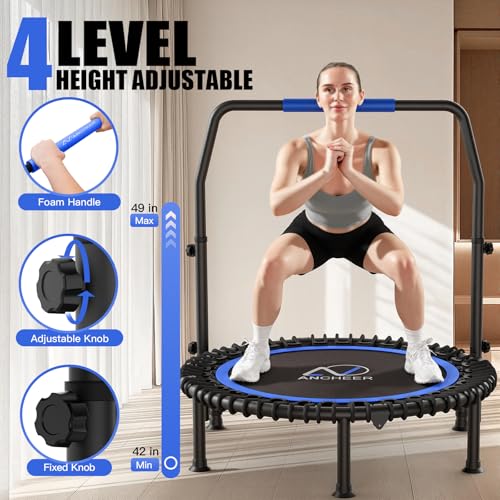 ANCHEER Trampoline, 40" Mini Rebounder Trampoline for Adults/Kids with 4 Level Adjustable Foam Handle,Bungees Fitness Trampoline Indoor/Outdoor, 400LBS Exercise Trampoline for Home, Garden, and Gym - Image 5