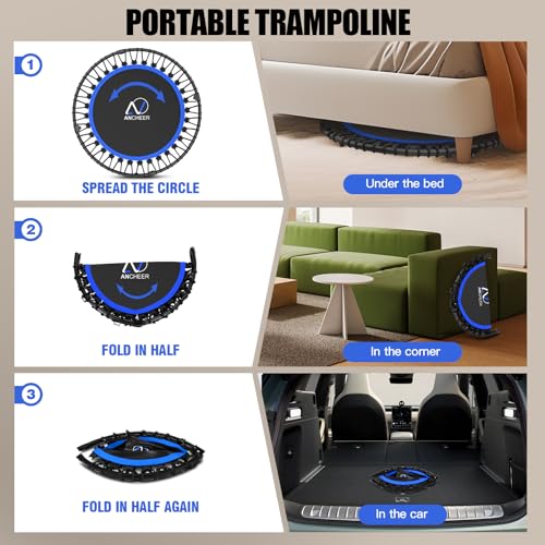 ANCHEER Trampoline, 40" Mini Rebounder Trampoline for Adults/Kids with 4 Level Adjustable Foam Handle,Bungees Fitness Trampoline Indoor/Outdoor, 400LBS Exercise Trampoline for Home, Garden, and Gym - Image 6